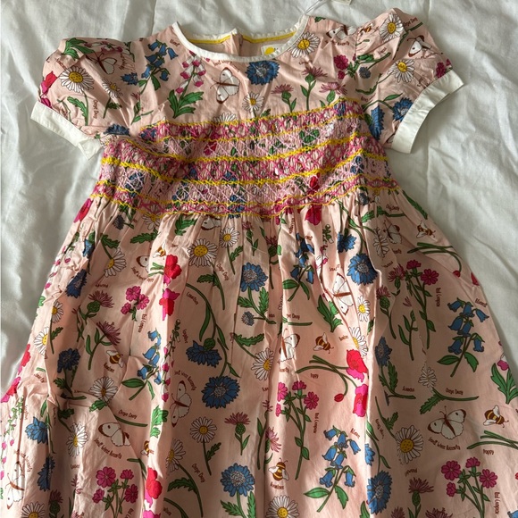 Mini Boden Other - Mini Boden Pink Floral Smocked Dress with Multicolor Blooms size 6-7 NWT